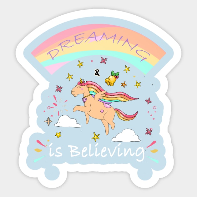 Dreaming is believing,Motivational unicorn Sticker by AYN Store 